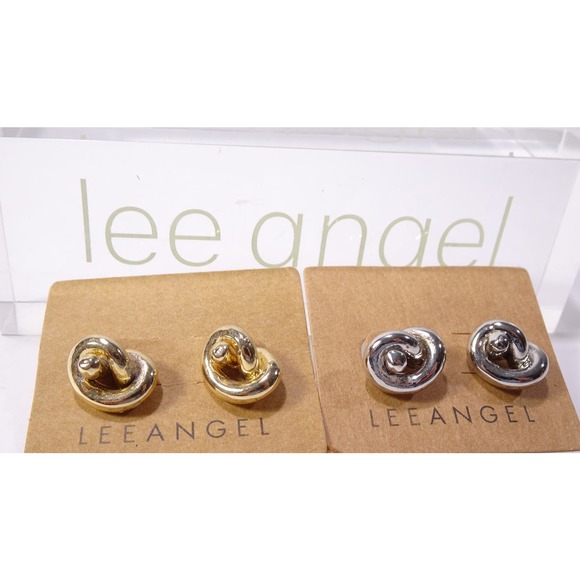 Neiman Marcus Lee Angel Women's LOVE KNOT Earrings Siver GOLD NWT 98 ea Set 2 - Picture 5 of 7